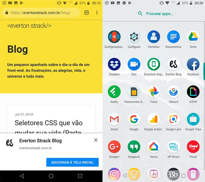 Banner de instalação do Progressive Web App